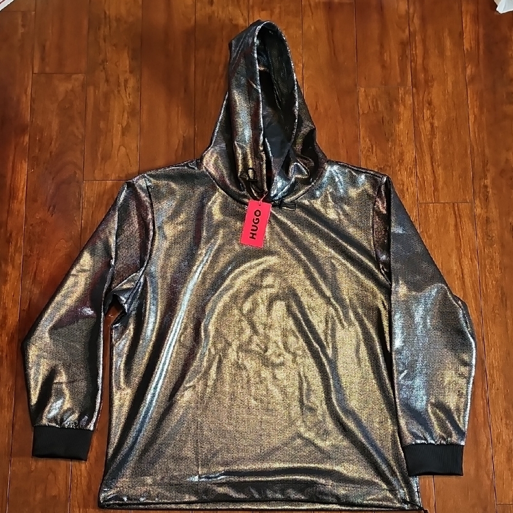 HUGO Hoodie - Metallic Silver And BLACK